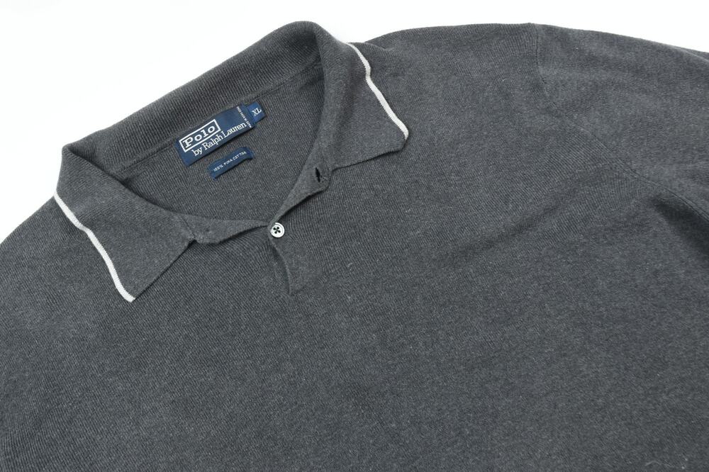 Vintage Polo Ralph Lauren Polo Shirt Mens XL Gray Long Sleeve Pima Cotton